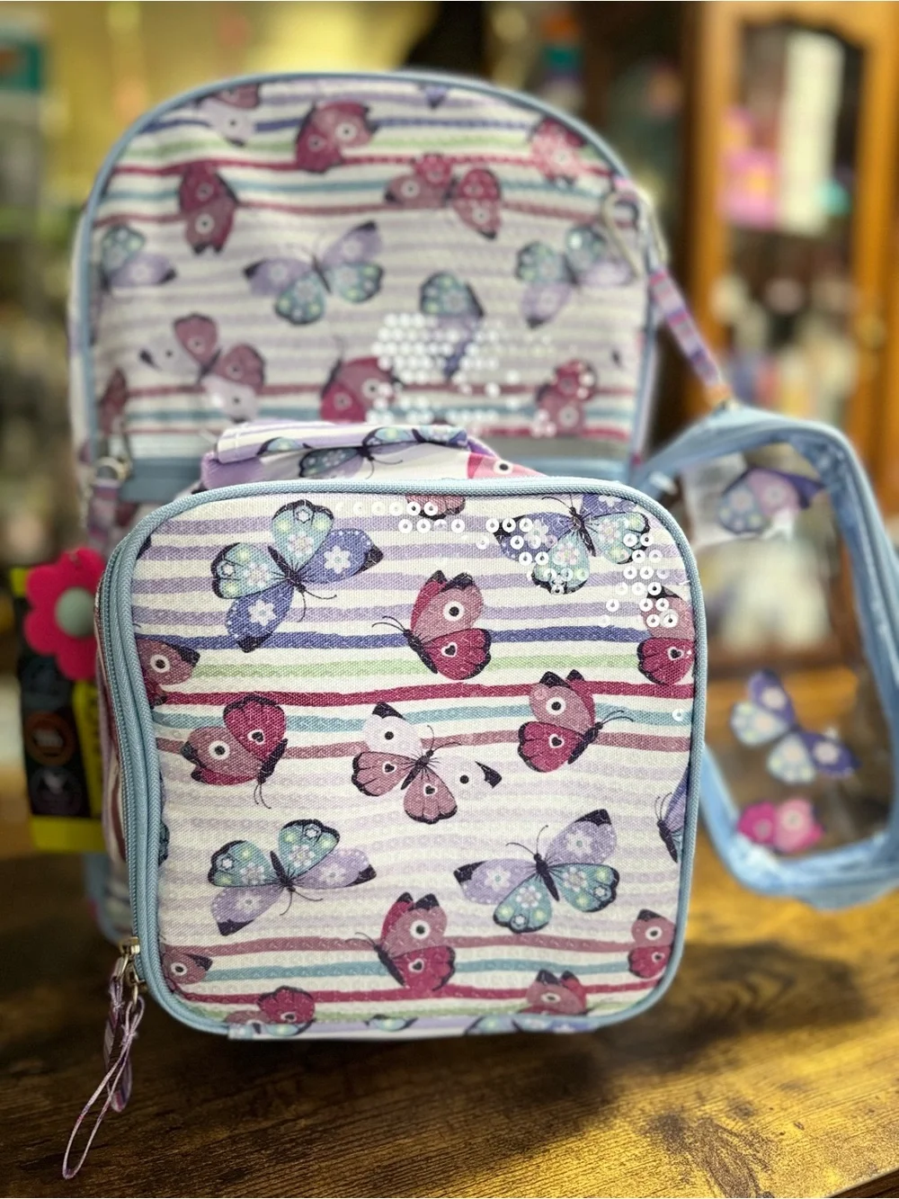 wonder nation Purple and Pink Butterfly Kids Backpack with Flower Charm
